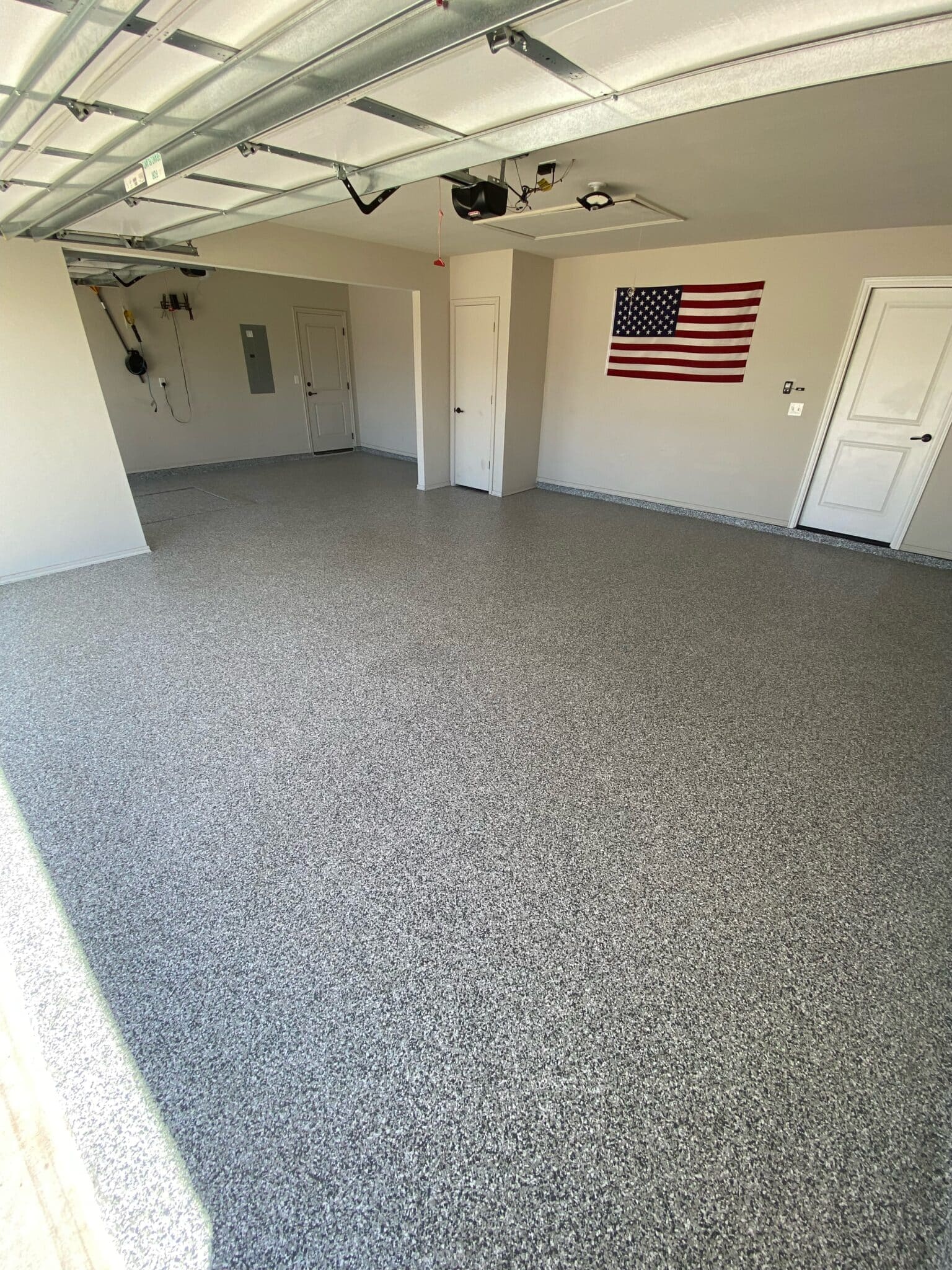 completed garage with concrete floor coating