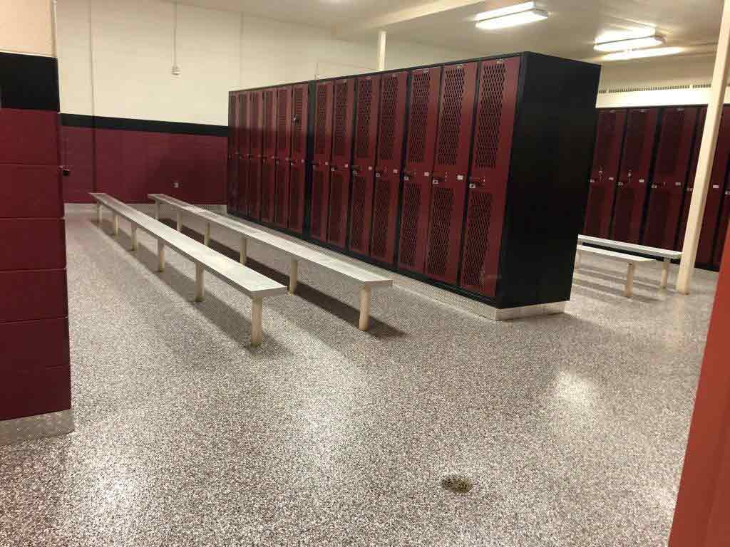 complete locker room with concrete floor coating
