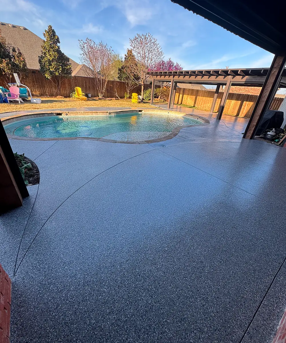 Concrete Flake Floor Deck Pool Blue Shield Floor Coatings OKC